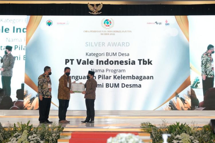 Selamat !!!  PKPM PT Vale Raih Award Kemendes PDTT 2022