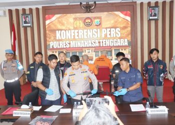 Konferensi pers Polres Minahasa Tenggara kasus pembunuhan Basaan