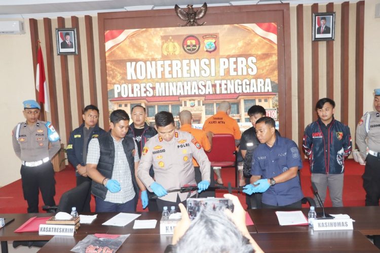 Konferensi pers Polres Minahasa Tenggara kasus pembunuhan Basaan
